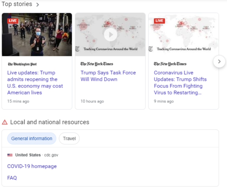 COVID related changes in Google's SERPs - examples
