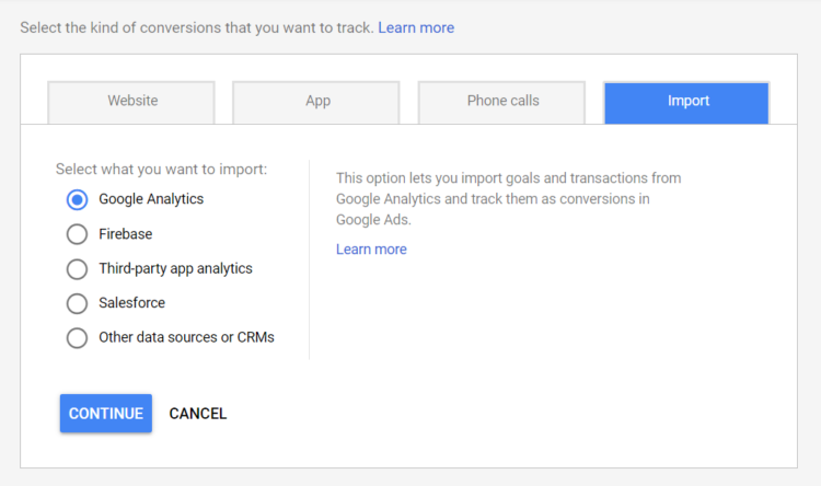 Import goals to google analytics