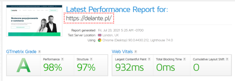 gtmetrix performance report