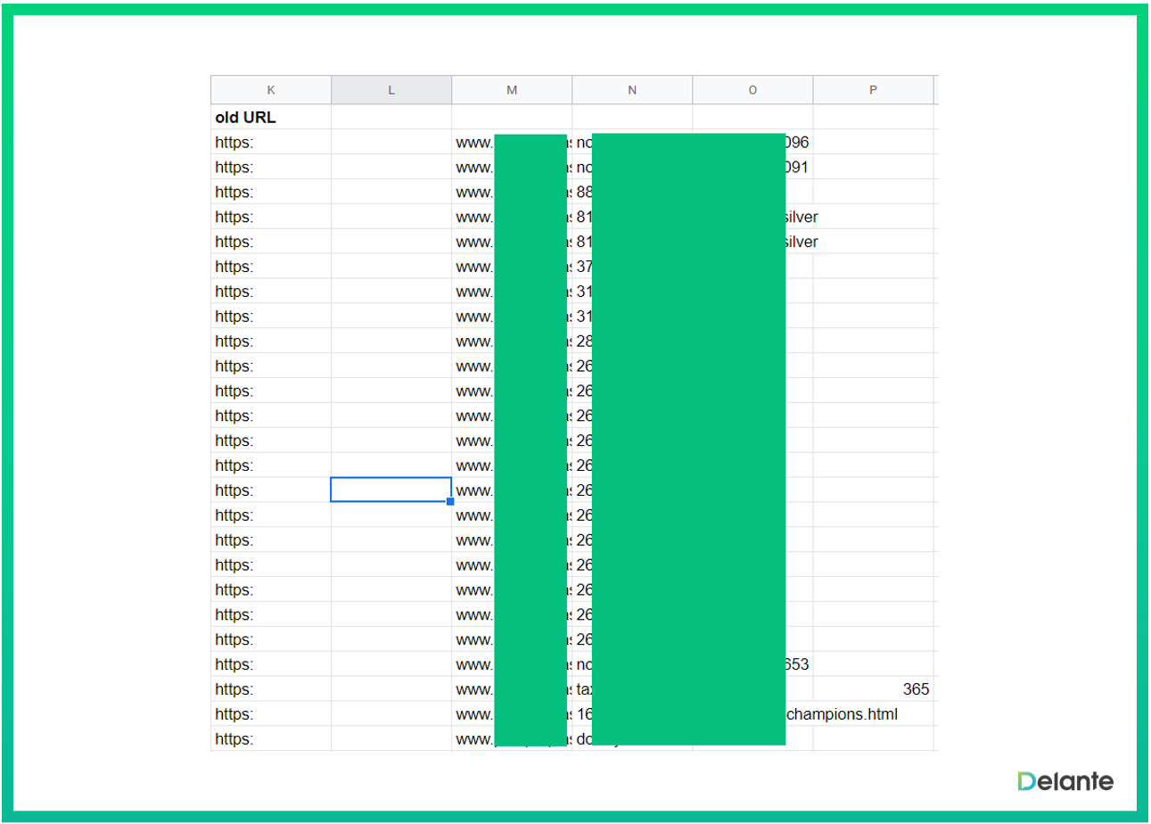 how to 301 redirect split urls excel