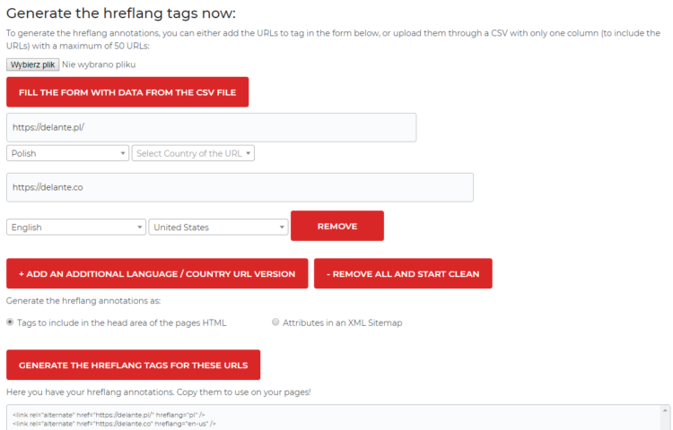 Hreflangs tags generator