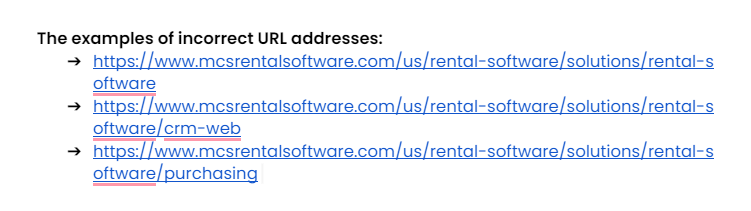 it company seo case study Example of incorrect URLs