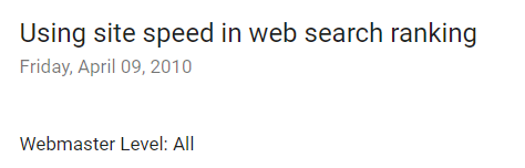 Page Speed in web search