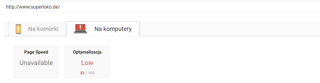 page speed insight on desktop before optimizations