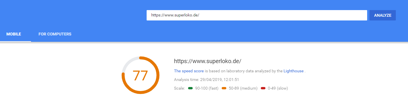 page speed insight on mobile after optimizations